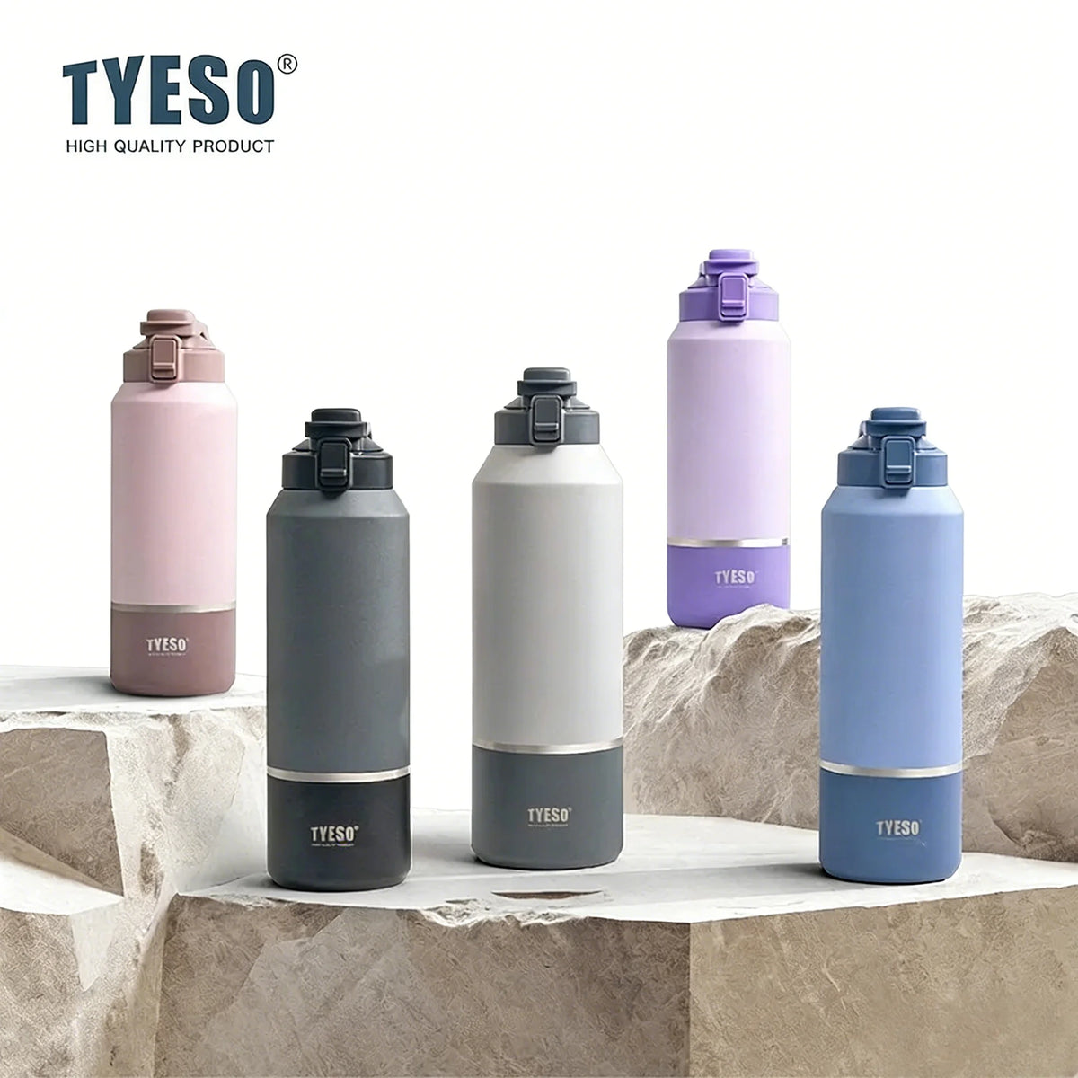 Tyeso Large Capacity Insulated Water Bottle Portable Travel Mug with Handle Leak-Proof Lid for Outdoor Sports Hiking Drinkware