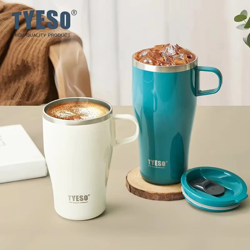 Tyeso 400/500ML 304 Stainless Steel Insulated Coffee Tumbler Cup with Handle Thermal Travel Mug for Office Home Sports Outdoor