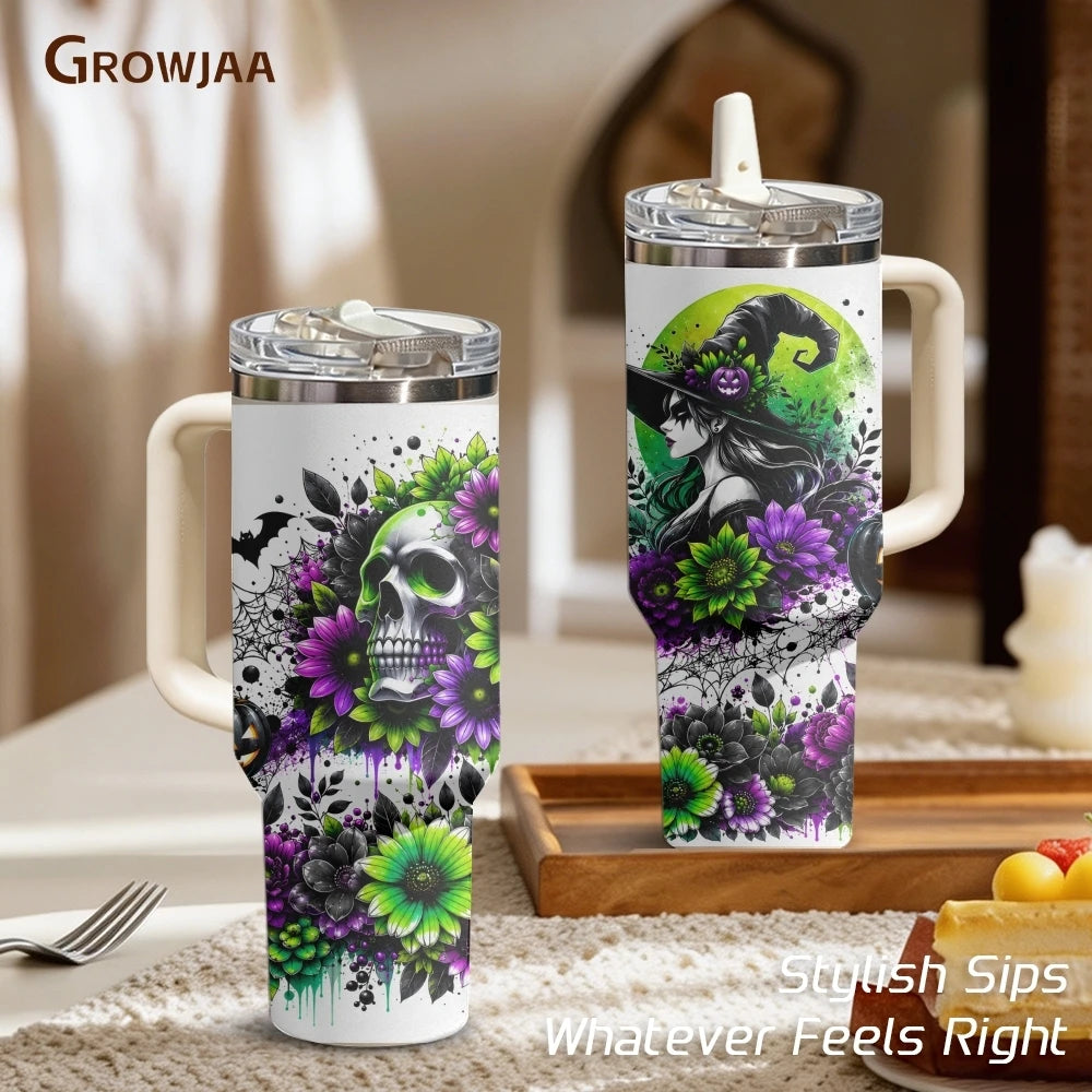 Halloween Witch Design Vacuum Flasks 40oz 3rd Gen Vacuum Insulated Stainless Steel Car Tumbler Cup with Handle Straw Lid