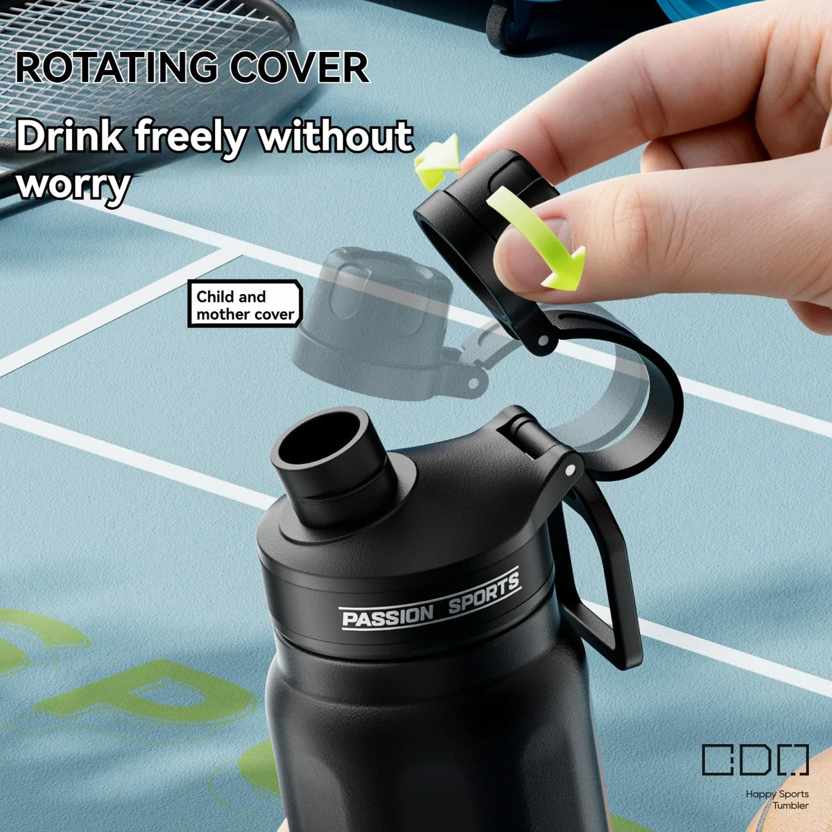 Insulated  Water Bottle Stainless Steel Bicycle Sport Large Capacity Fitness and Refrigerated Rotating Lid Convenience