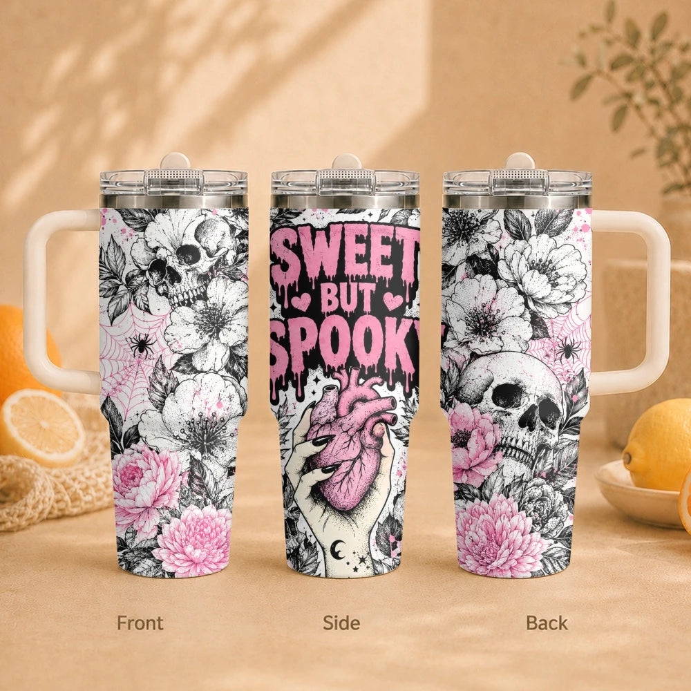 Cool Skull Heart Vacuum Flasks 40oz Vacuum Insulated Travel Mug - Stainless Steel Straw Cup Lid