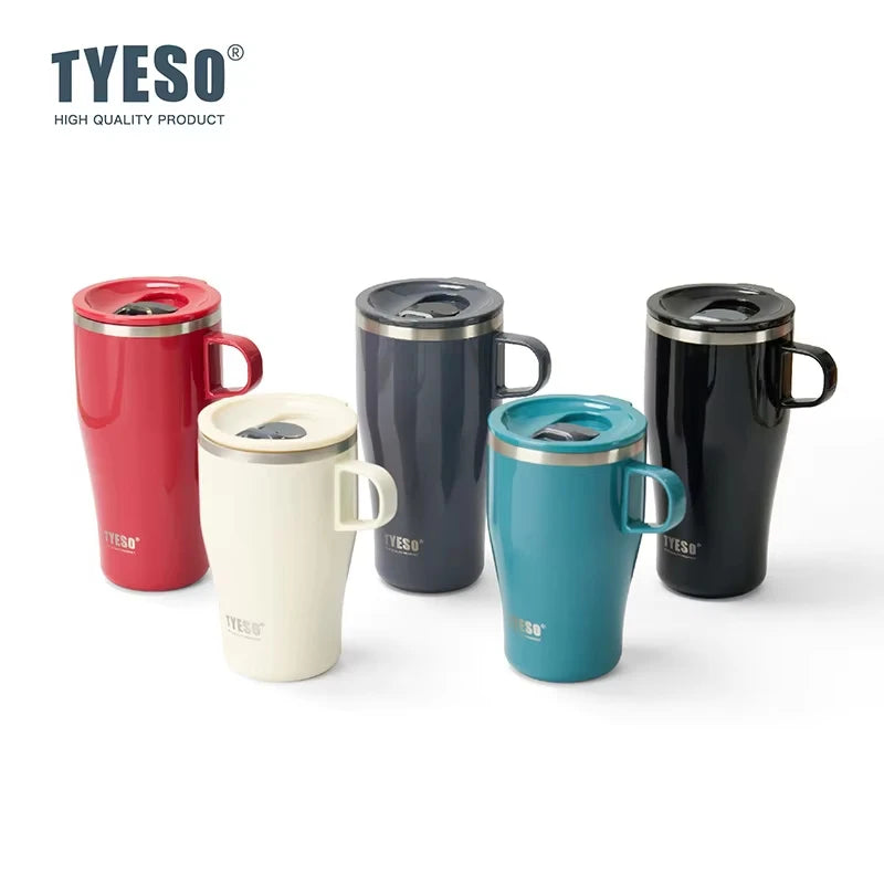 Tyeso 400/500ML 304 Stainless Steel Insulated Coffee Tumbler Cup with Handle Thermal Travel Mug for Office Home Sports Outdoor
