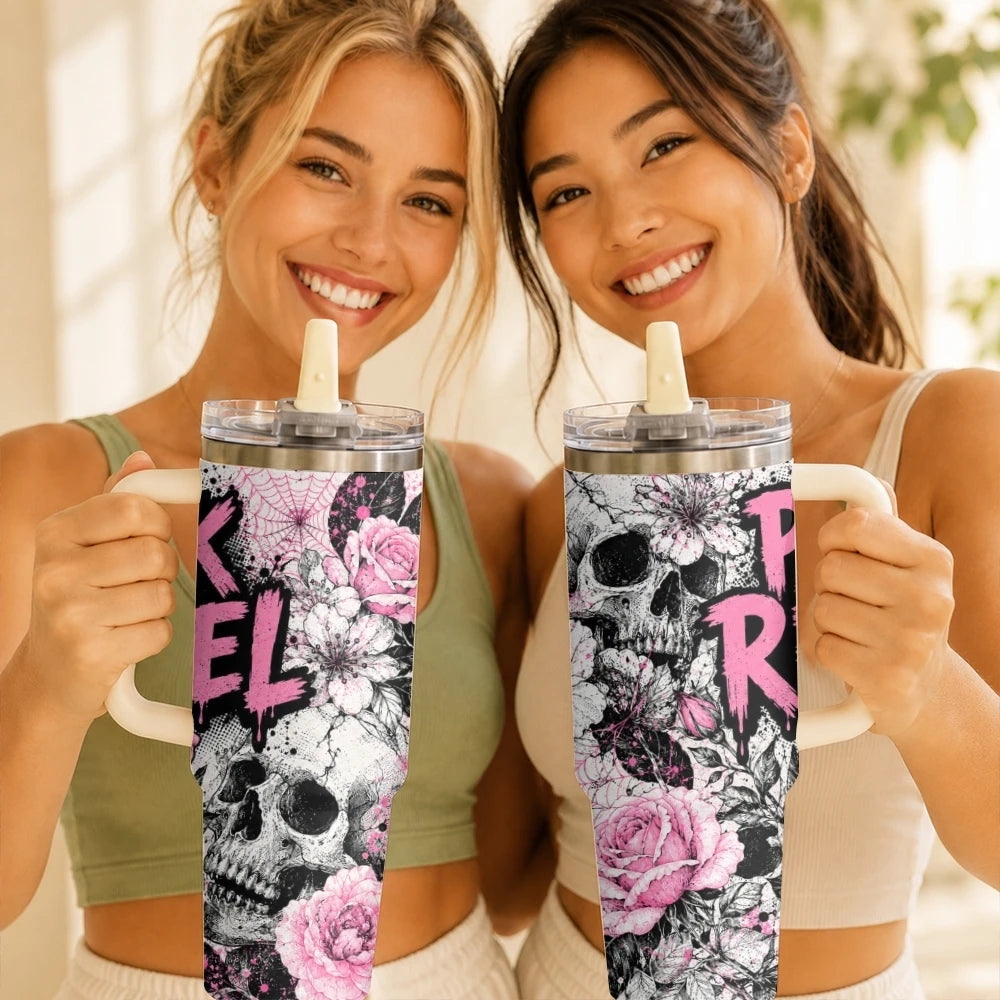 Cool Skull Heart Vacuum Flasks 40oz Vacuum Insulated Travel Mug - Stainless Steel Straw Cup Lid