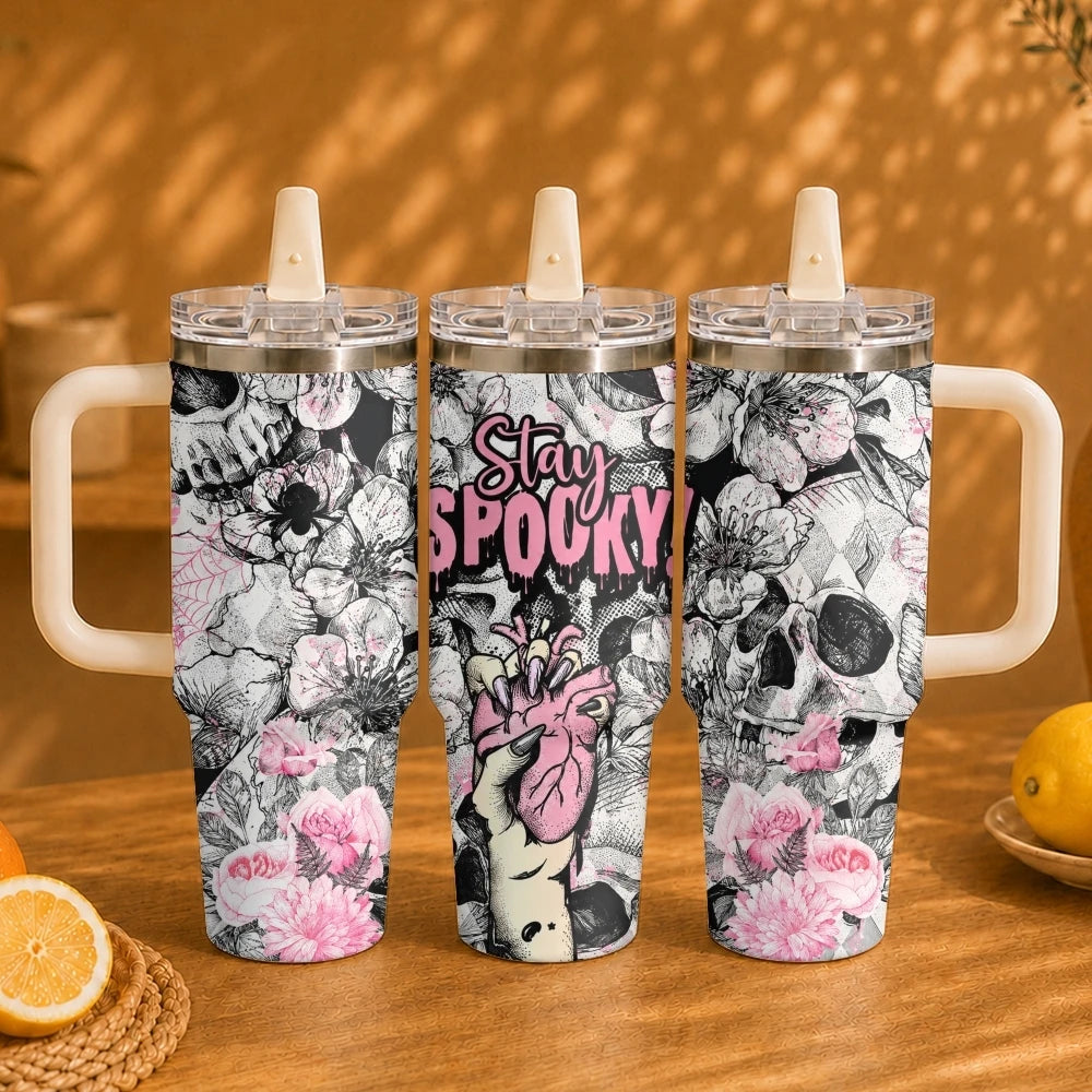 Cool Skull Heart Vacuum Flasks 40oz Vacuum Insulated Travel Mug - Stainless Steel Straw Cup Lid